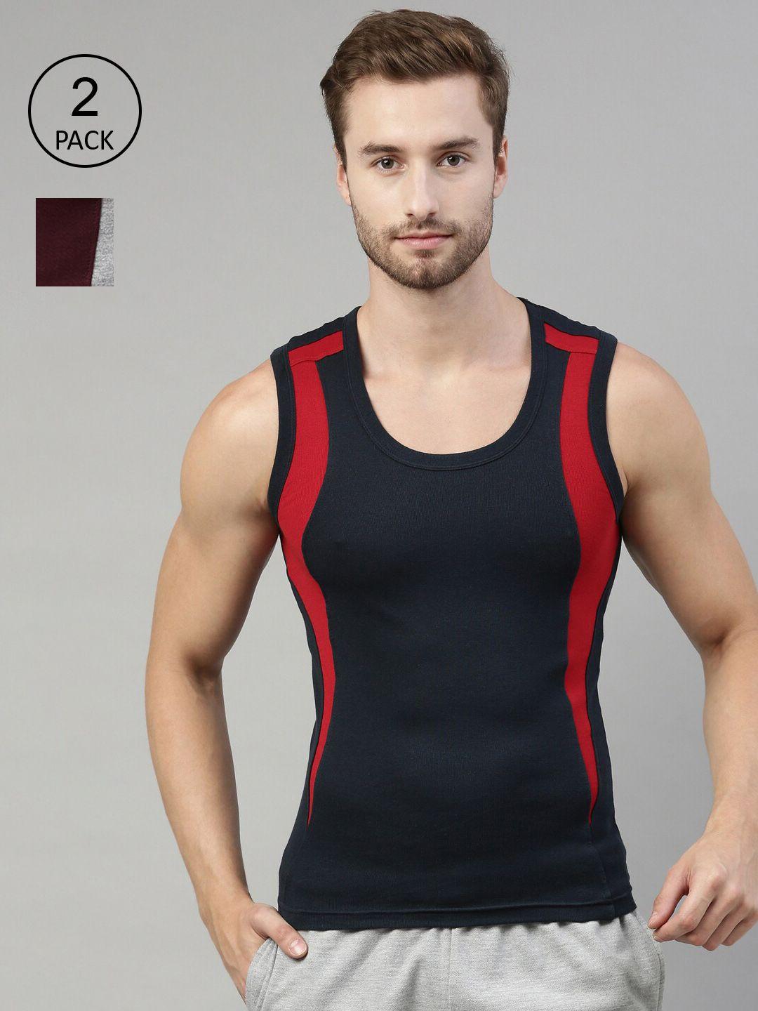 dixcy scott men pack of 2 colourblocked cotton innerwear gym vests