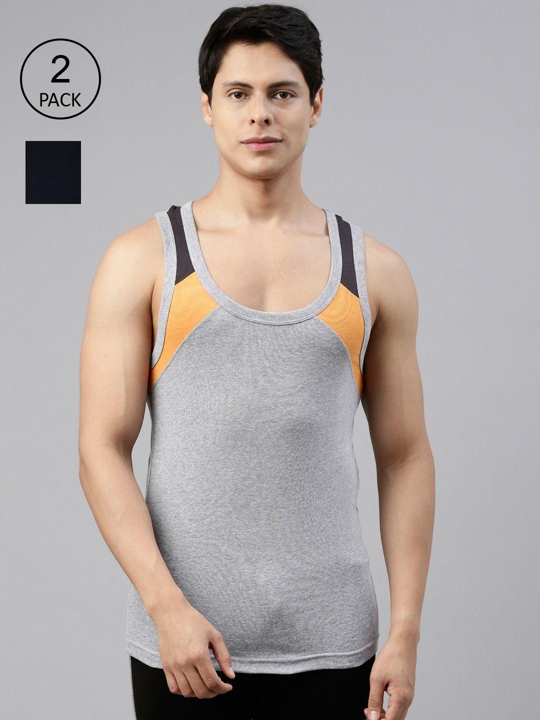 dixcy scott men pack of 2 solid combed cotton gym vests