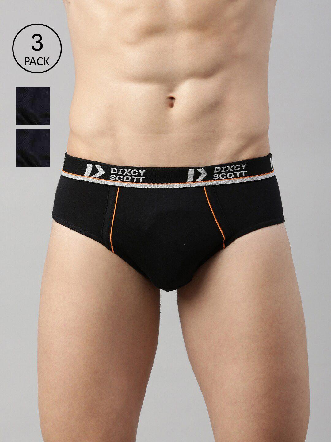 dixcy scott men pack of 3 black solid cotton mid-rise basic briefs