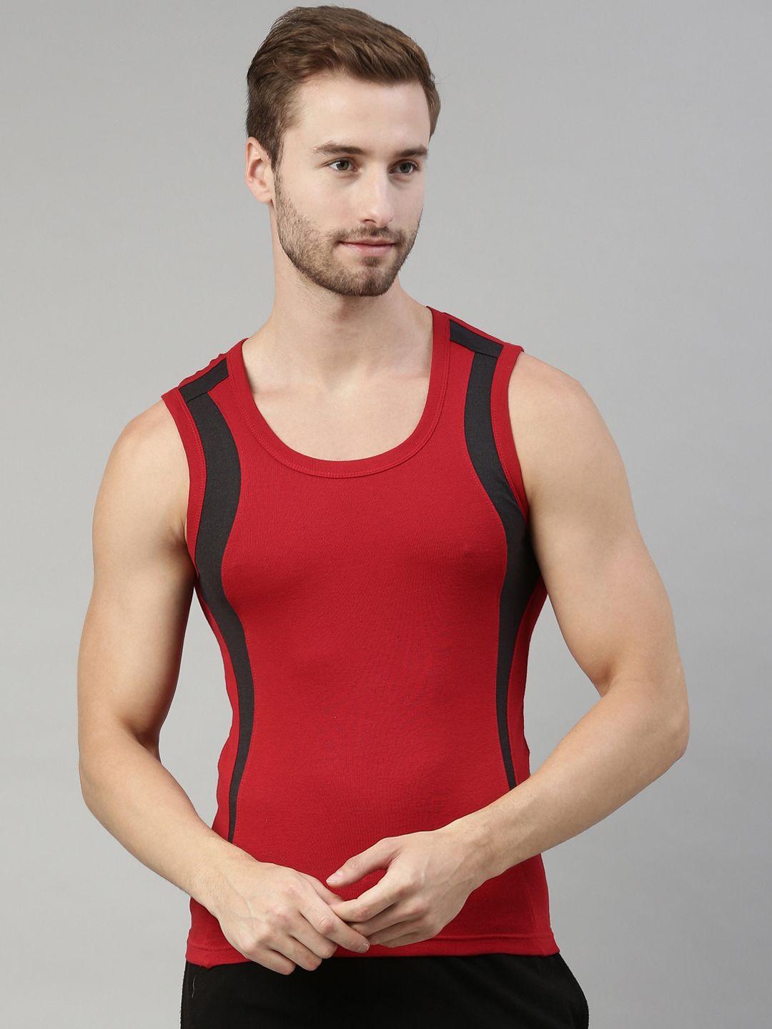 dixcy scott men red printed pure cotton basic innerwear vests