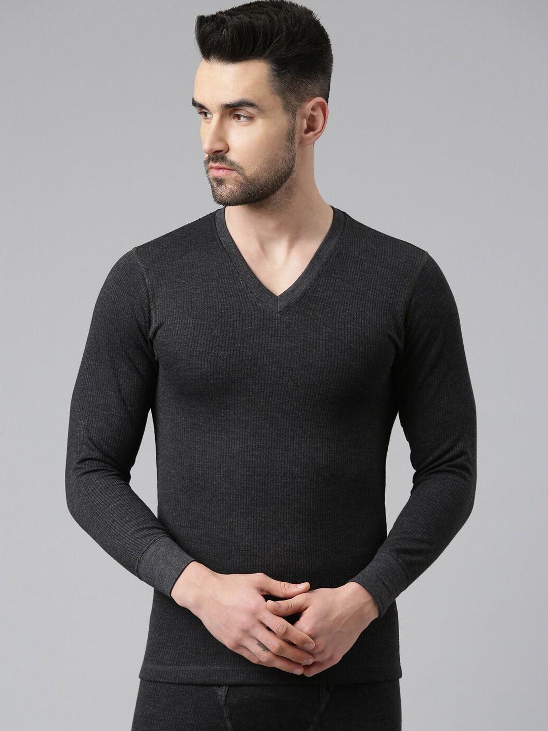 dixcy scott men self-striped ribbed thermal tops