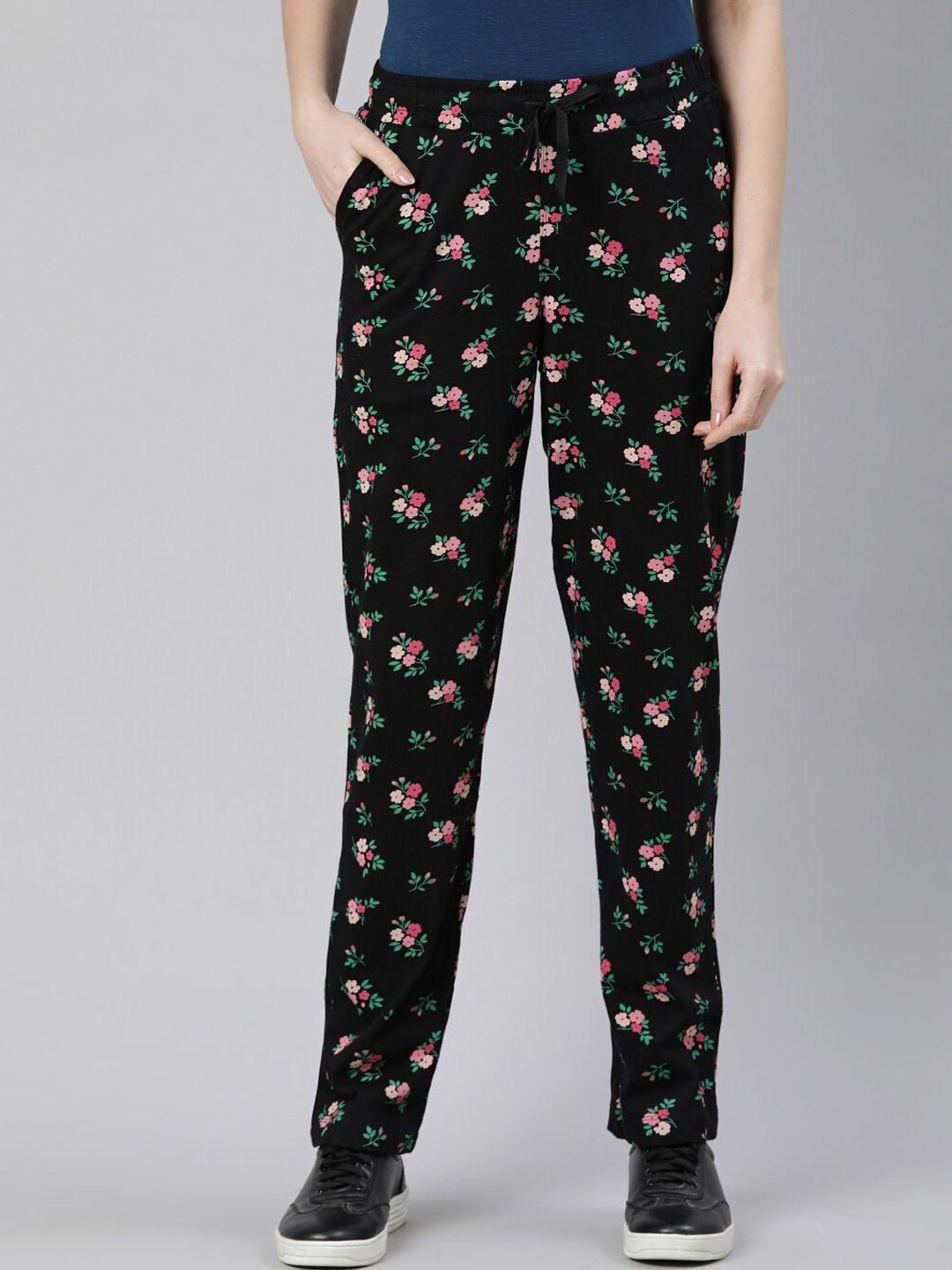 dixcy scott slimz women floral printed pure cotton relaxed-fit track pants
