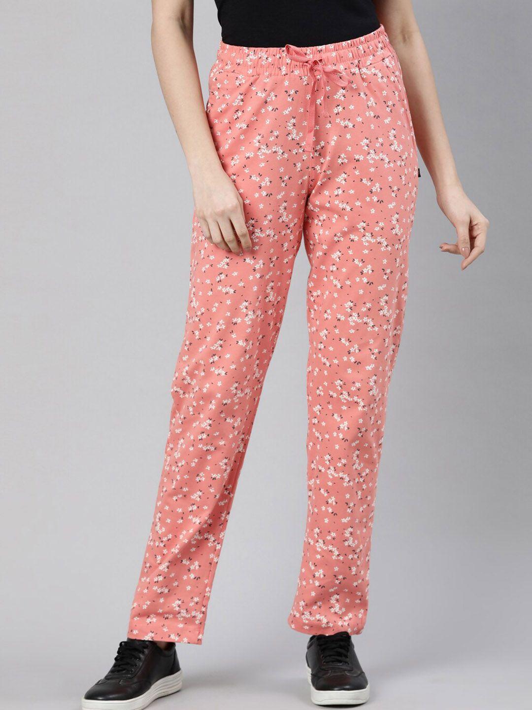 dixcy scott slimz women floral printed pure cotton relaxed-fit track pants