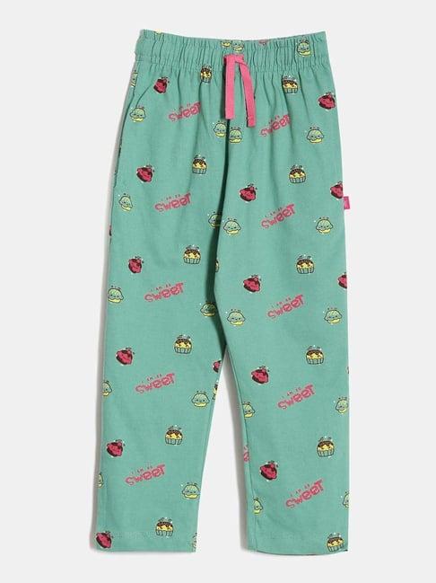 dixcy slimz kids green & pink cotton printed trackpants