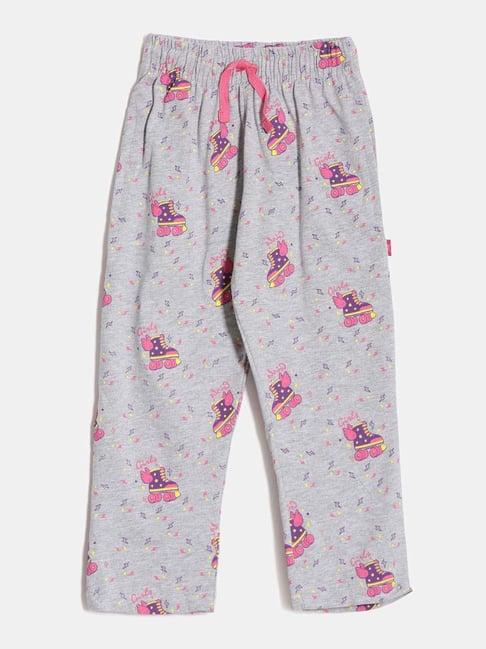 dixcy slimz kids grey & pink cotton printed trackpants