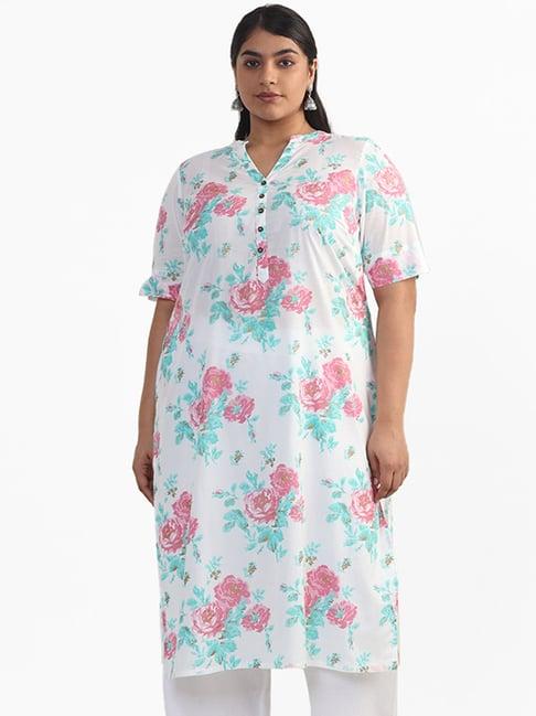 diza by westside aqua & pink floral printed kurta