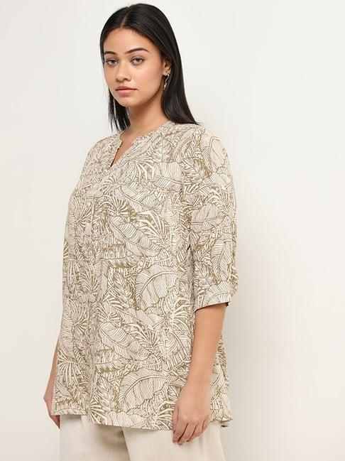 diza by westside beige leaf design straight kurti