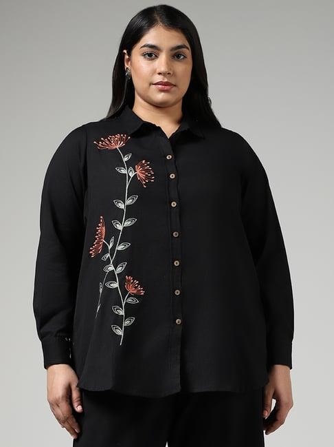 diza by westside black floral embroidered shirt