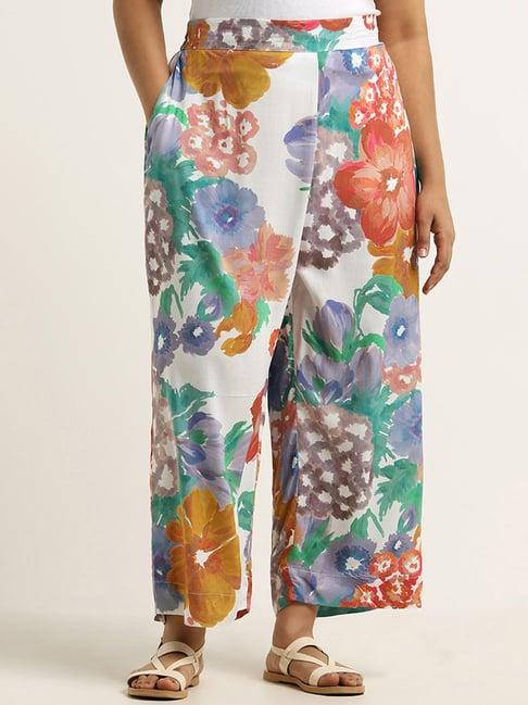 diza by westside blue floral printed straight pants