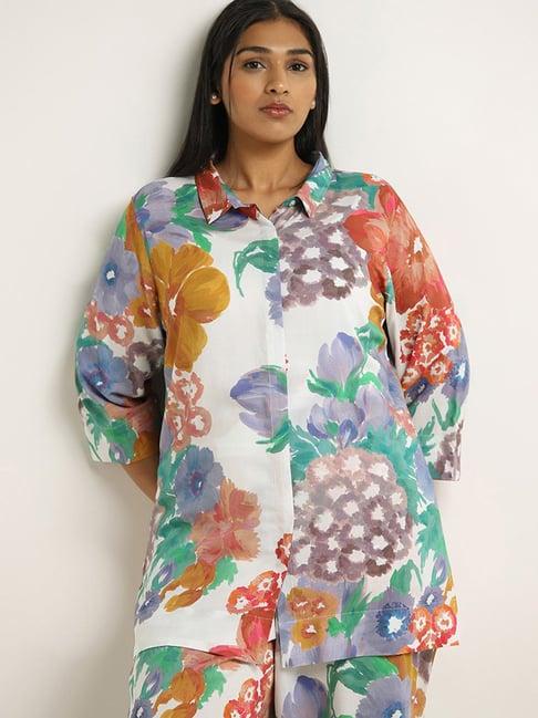 diza by westside blue floral printed tunic