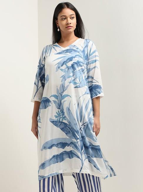 diza by westside blue leaf printed a-line kurta