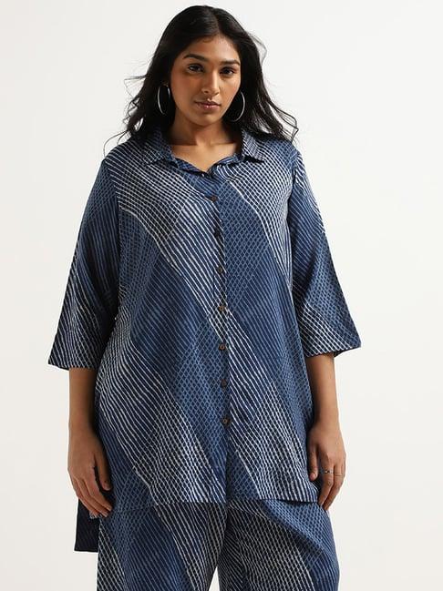 diza by westside blue printed button-down tunic