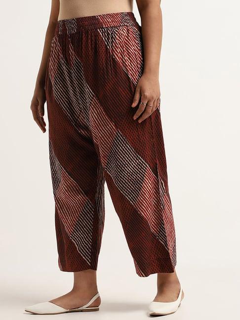 diza by westside brown mid rise printed pants