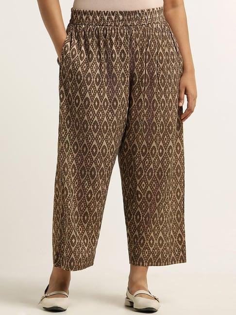 diza by westside brown printed straight pants