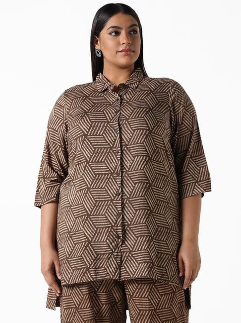 diza by westside geometric printed brown shirt