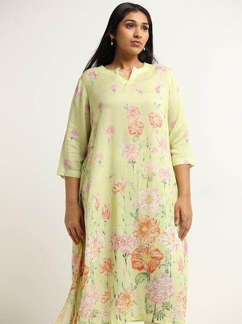 diza by westside green floral print straight-fit kurta