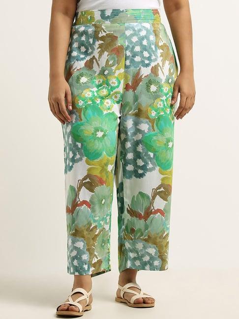 diza by westside green floral printed straight pants