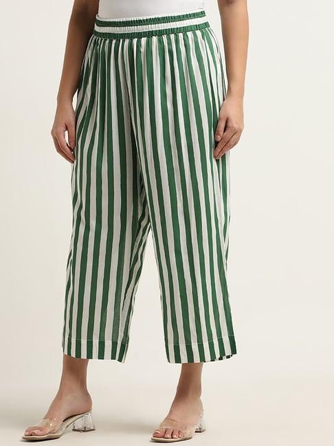 diza by westside green stripe printed mid-rise palazzos