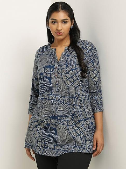 diza by westside indigo abstract printed tunic