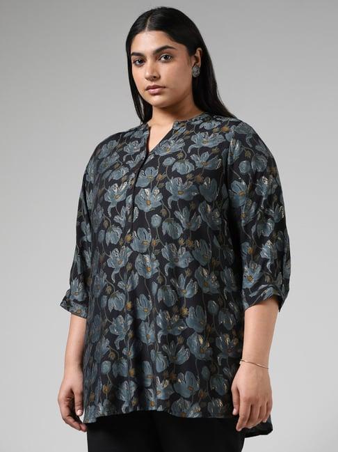 diza by westside indigo floral printed tunic