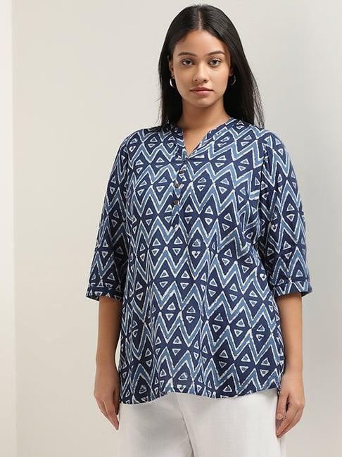 diza by westside indigo geometrical design straight kurti