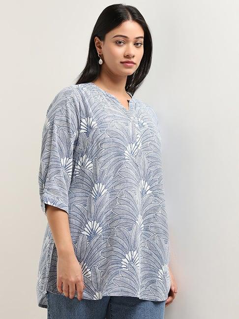 diza by westside indigo leaf design straight kurti