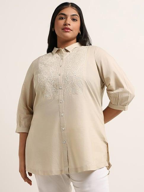 diza by westside light beige embroidered tunic