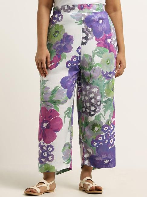 diza by westside lilac floral printed straight pants
