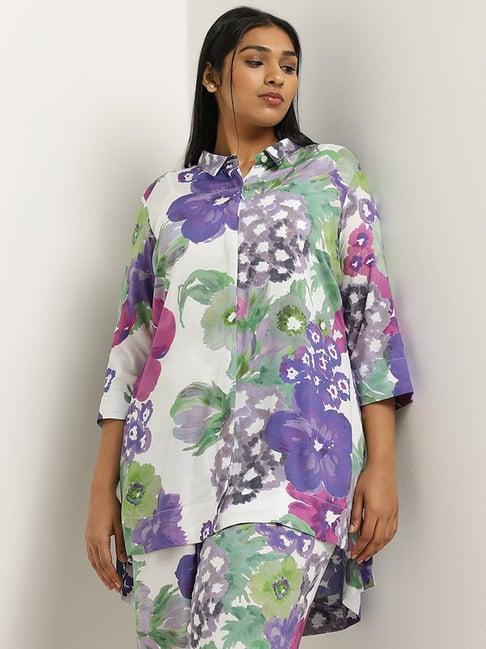 diza by westside lilac floral printed tunic
