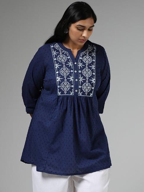 diza by westside navy blue mirror embroidered pleated kurti