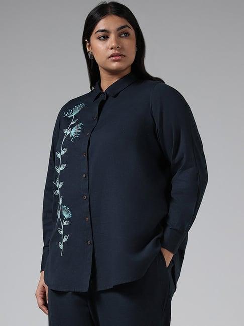 diza by westside navy floral embroidered shirt