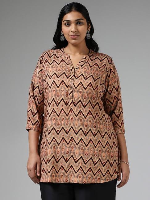 diza by westside peach peacock feather chevron printed kurti