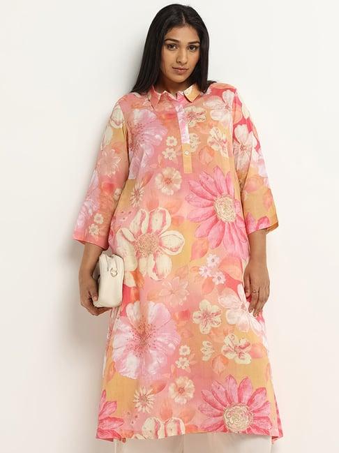 diza by westside pink floral print collared kurta