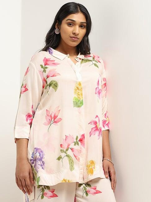 diza by westside pink floral printed tunic