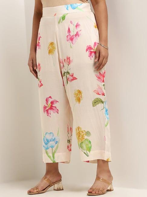 diza by westside pink floral wide-leg pants