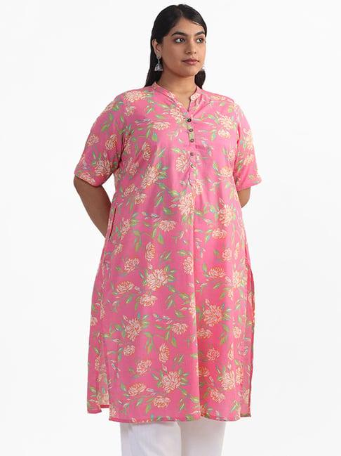 diza by westside pink jaal floral printed kurta