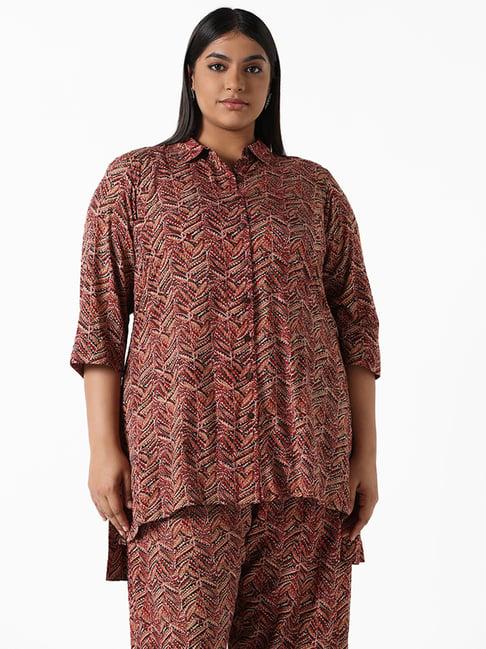 diza by westside printed brick red shirt