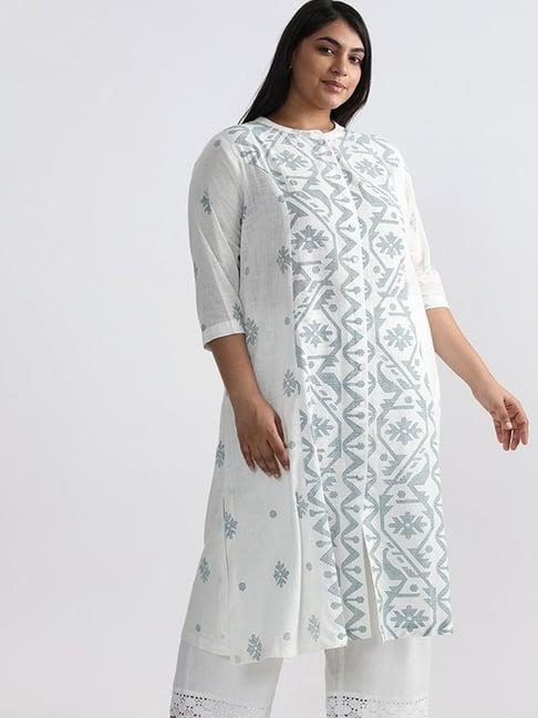 diza by westside printed white straight kurta