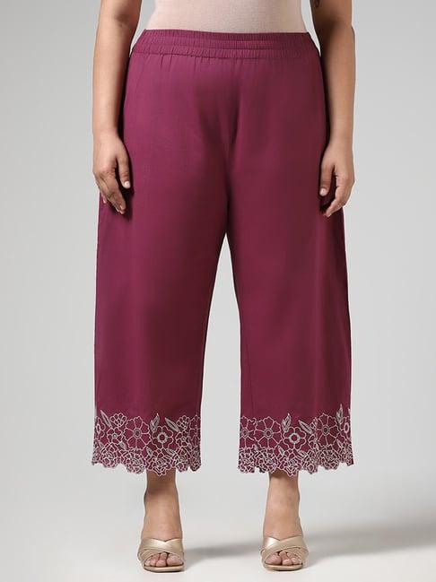 diza by westside purple floral hem embroidered straight pants