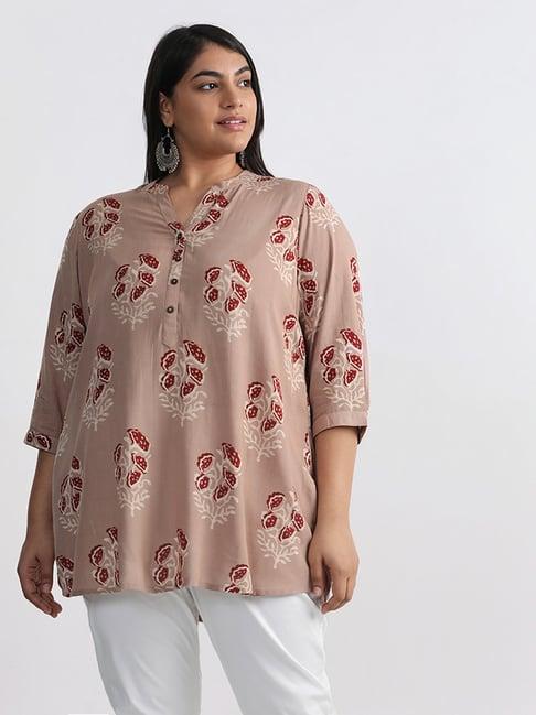 diza by westside red flower buta printed brown kurta