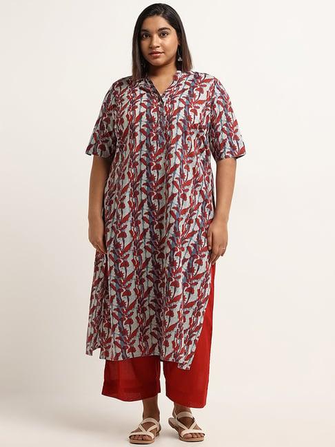 diza by westside red printed straight fit kurta