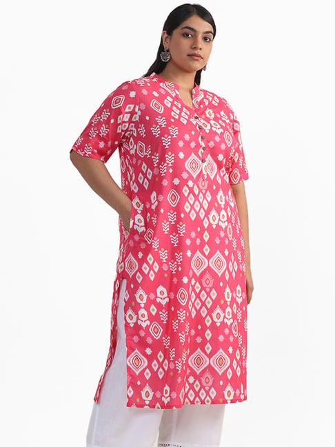 diza by westside rose pink ikkat patch print kurta