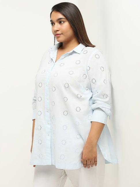 diza by westside soft blue cut work tunic