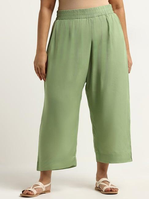 diza by westside solid green wide-leg pants