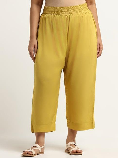 diza by westside solid yellow wide-leg pants