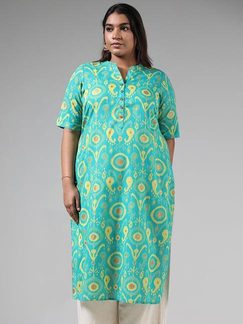 diza by westside teal concentric ikkat printed kurta