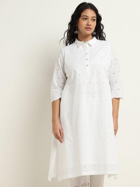 diza by westside white a-line collared kurta