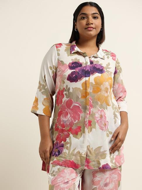 diza by westside white floral printed tunic