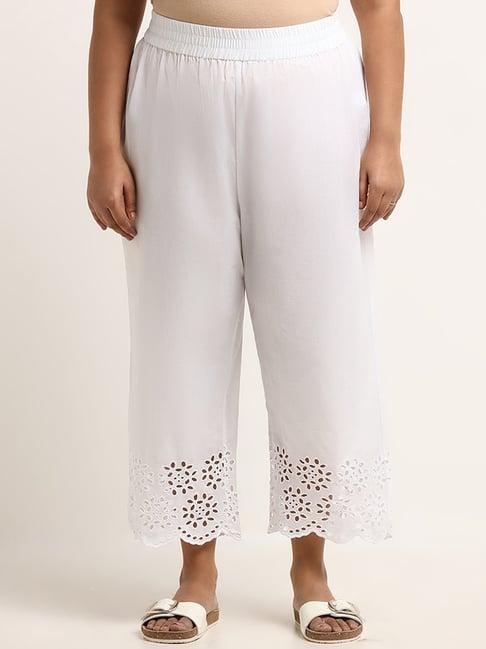 diza by westside white mid-rise schiffli pants