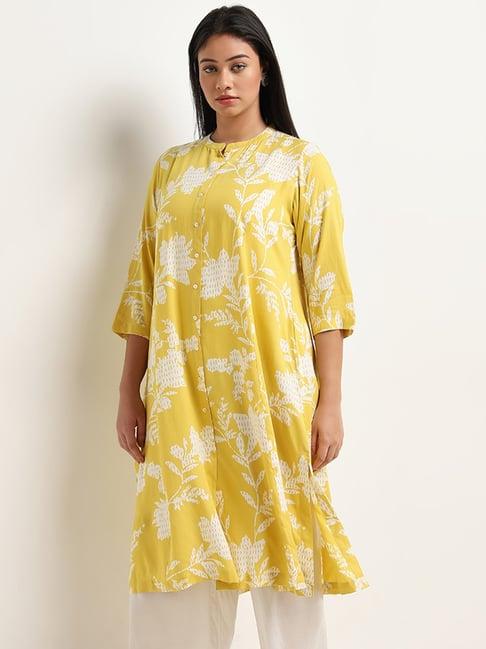 diza by westside yellow floral pattern a-line kurta